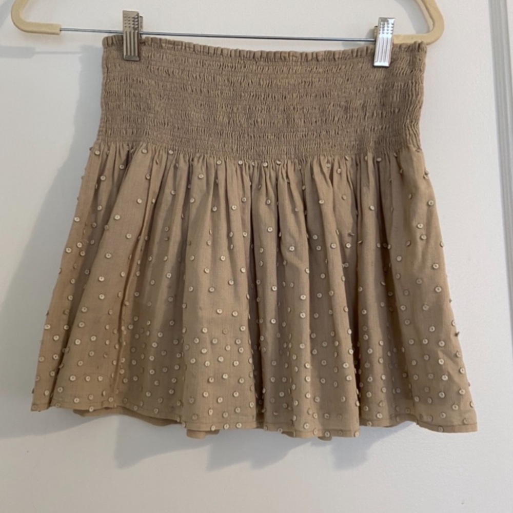 Light brown embroidered cute flirty mini skirt with details